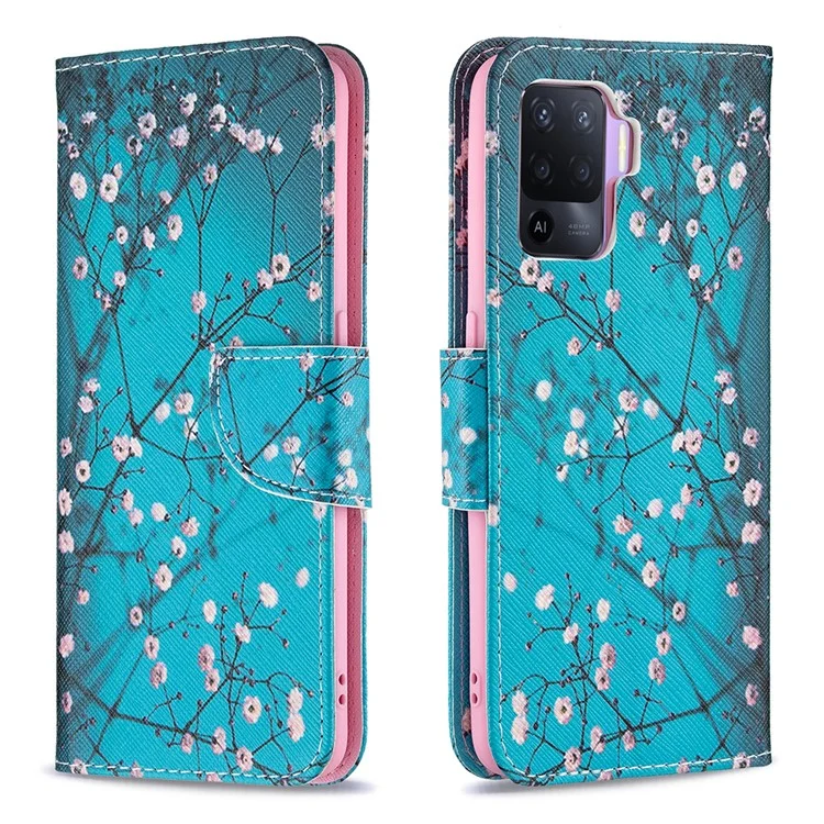 Pattern Printing Leather + Soft TPU Inner Case with Wallet Stand for Oppo A94/Reno5 F/F19 Pro - Wintersweet