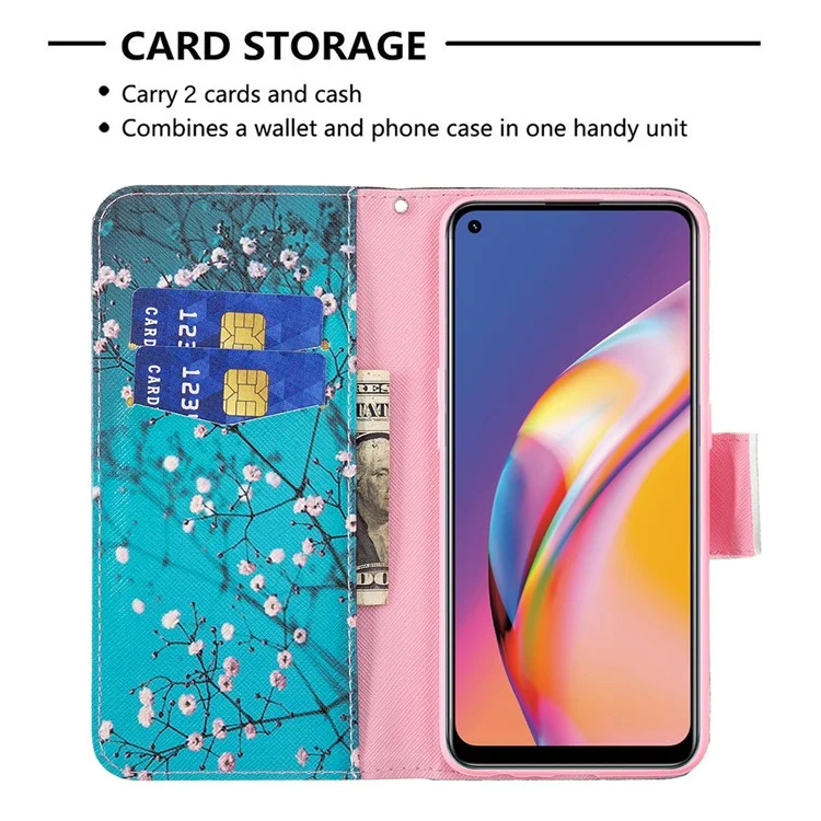 Pattern Printing Leather + Soft TPU Inner Case with Wallet Stand for Oppo A94/Reno5 F/F19 Pro - Wintersweet