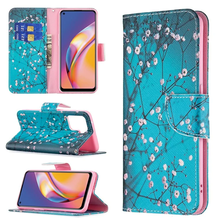 Pattern Printing Leather + Soft TPU Inner Case with Wallet Stand for Oppo A94/Reno5 F/F19 Pro - Wintersweet