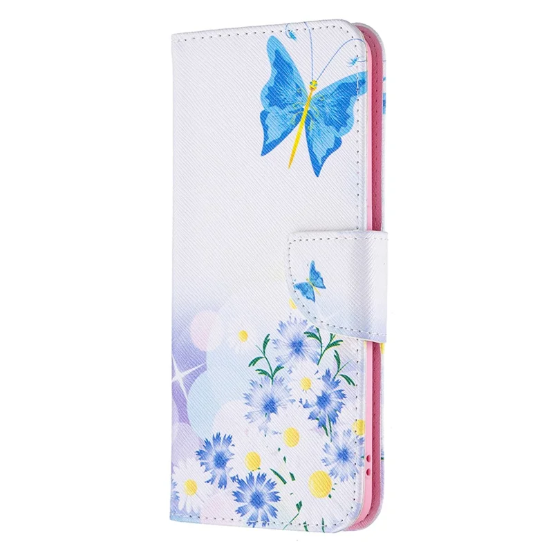 Pattern Printing Leather + Soft TPU Inner Case with Wallet Stand for Oppo A94/Reno5 F/F19 Pro - Blue Butterflies and Flowers