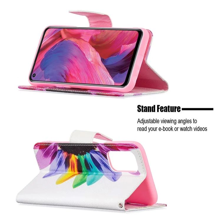 Carteira de couro com suporte para impressão de padrões, ótima sensação de manuseio, para Oppo A74 5G/A93 5G/A54 5G - Girassol