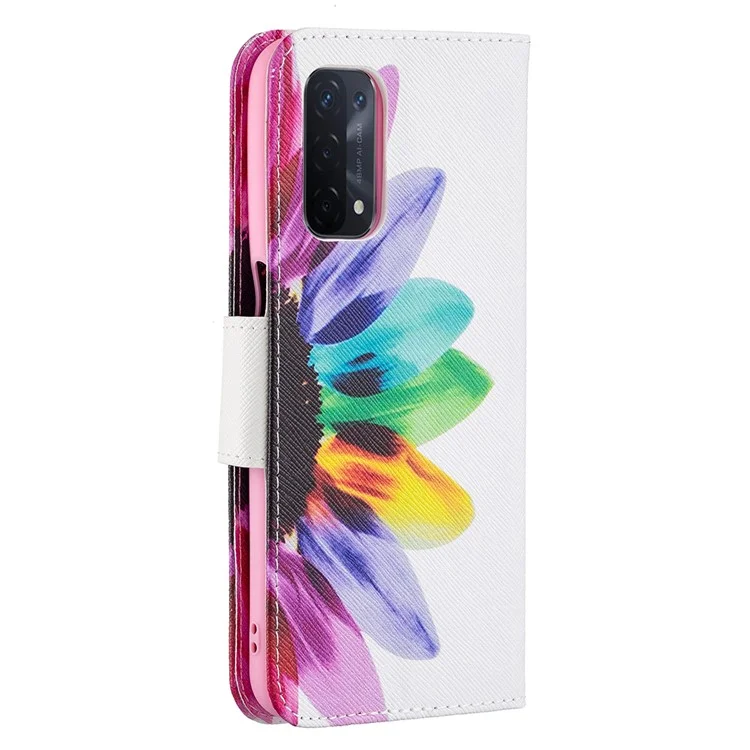 Carteira de couro com suporte para impressão de padrões, ótima sensação de manuseio, para Oppo A74 5G/A93 5G/A54 5G - Girassol