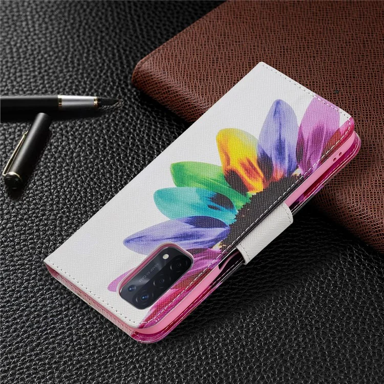 Carteira de couro com suporte para impressão de padrões, ótima sensação de manuseio, para Oppo A74 5G/A93 5G/A54 5G - Girassol