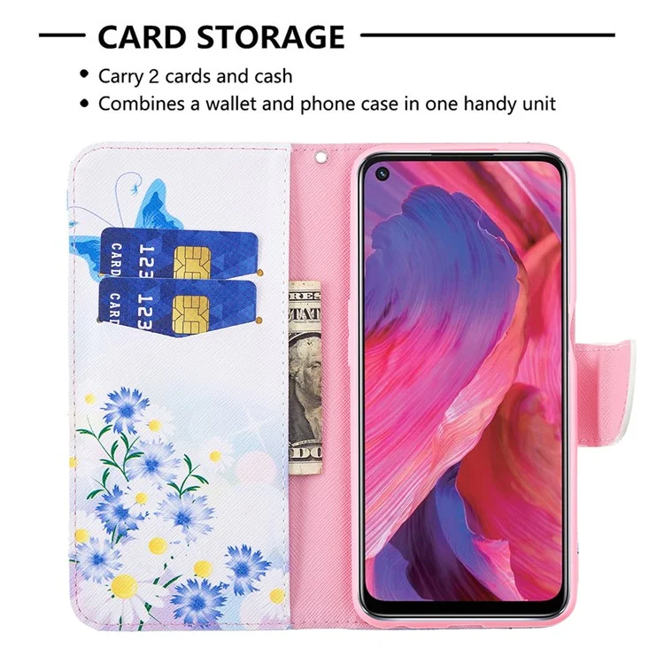 Stampa Motivi Buona Mano -sensazione di Supporto in Pelle Custodia Per Portafoglio Per Oppo A74 5G/A93 5G/A54 5G - Farfalle Blu e Fiori