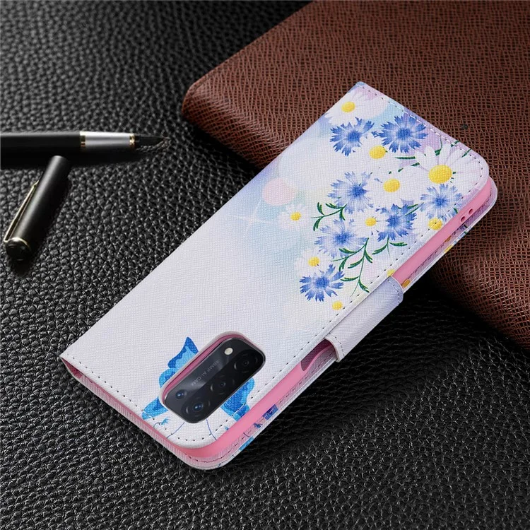 Stampa Motivi Buona Mano -sensazione di Supporto in Pelle Custodia Per Portafoglio Per Oppo A74 5G/A93 5G/A54 5G - Farfalle Blu e Fiori
