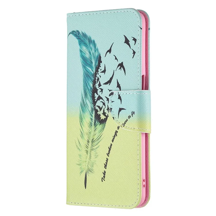 Pattern Printing Good Hand -Hold Feeling Leather Wallet Stand Case for Oppo A74 5G/A93 5G/A54 5G - Feather/Bird Pattern