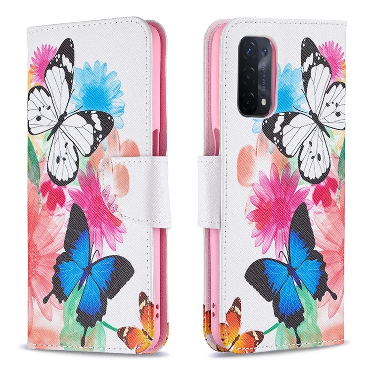 Patrón de impresión Buena sensación de agarre manual Cartera de cuero Funda con soporte para Oppo A74 5G/A93 5G/A54 5G - Mariposas vívidas