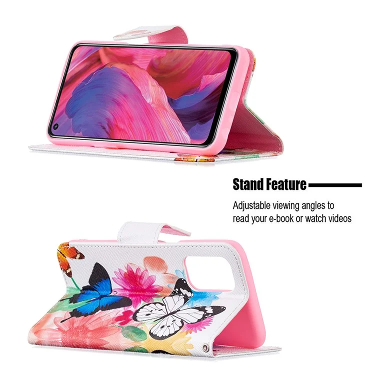 Patrón de impresión Buena sensación de agarre manual Cartera de cuero Funda con soporte para Oppo A74 5G/A93 5G/A54 5G - Mariposas vívidas