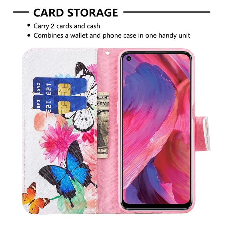 Patrón de impresión Buena sensación de agarre manual Cartera de cuero Funda con soporte para Oppo A74 5G/A93 5G/A54 5G - Mariposas vívidas