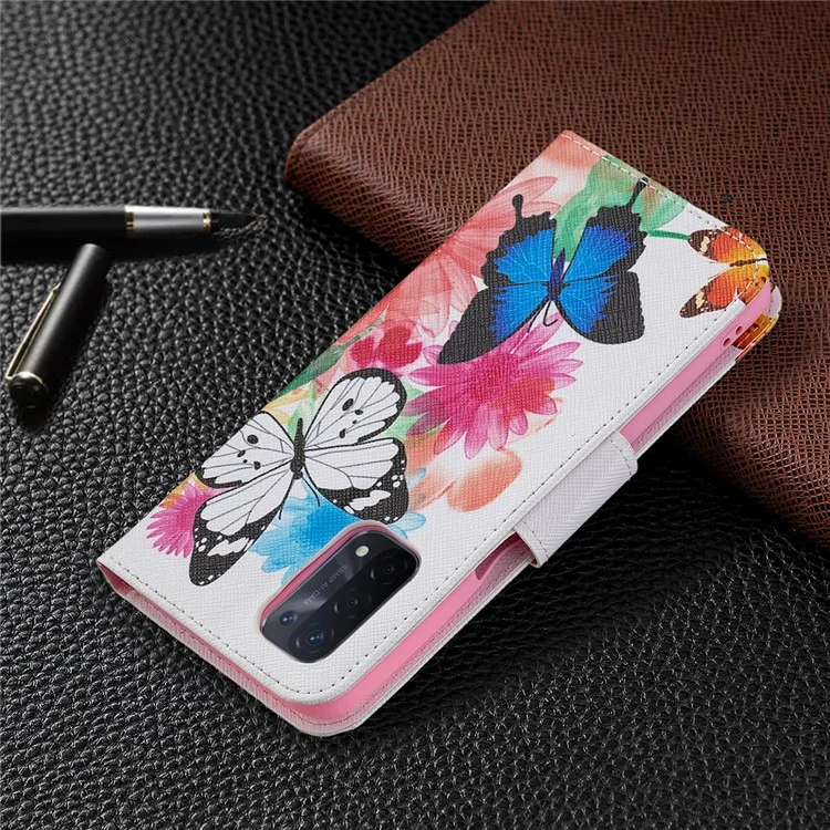 Patrón de impresión Buena sensación de agarre manual Cartera de cuero Funda con soporte para Oppo A74 5G/A93 5G/A54 5G - Mariposas vívidas