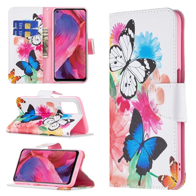 Patrón de impresión Buena sensación de agarre manual Cartera de cuero Funda con soporte para Oppo A74 5G/A93 5G/A54 5G - Mariposas vívidas