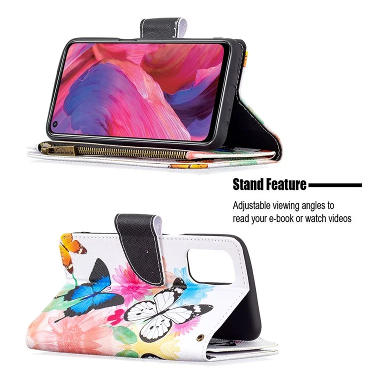 Zippered Wallet Design BF03 Pattern Printing Leather Stand Phone Cover for Oppo A74 5G / A93 5G / A54 5G - Two Butterflies