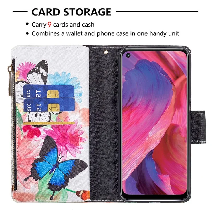 Zippered Wallet Design BF03 Pattern Printing Leather Stand Phone Cover for Oppo A74 5G / A93 5G / A54 5G - Two Butterflies