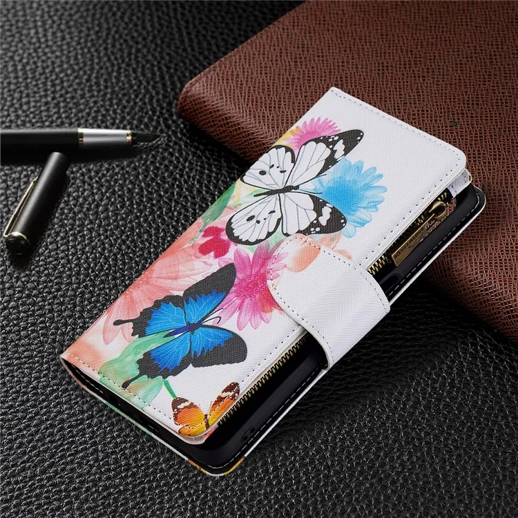 Zippered Wallet Design BF03 Pattern Printing Leather Stand Phone Cover for Oppo A74 5G / A93 5G / A54 5G - Two Butterflies