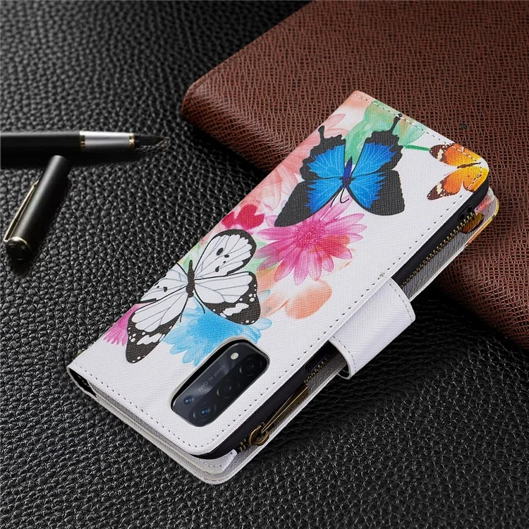 Zippered Wallet Design BF03 Pattern Printing Leather Stand Phone Cover for Oppo A74 5G / A93 5G / A54 5G - Two Butterflies