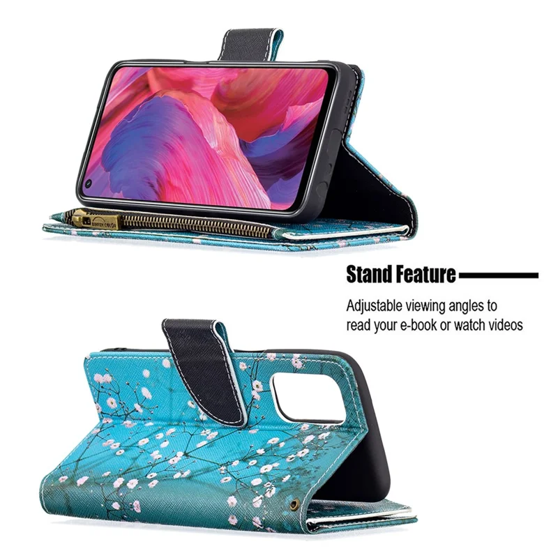 Zippered Wallet Design BF03 Pattern Printing Leather Stand Phone Cover for Oppo A74 5G / A93 5G / A54 5G - Wintersweet