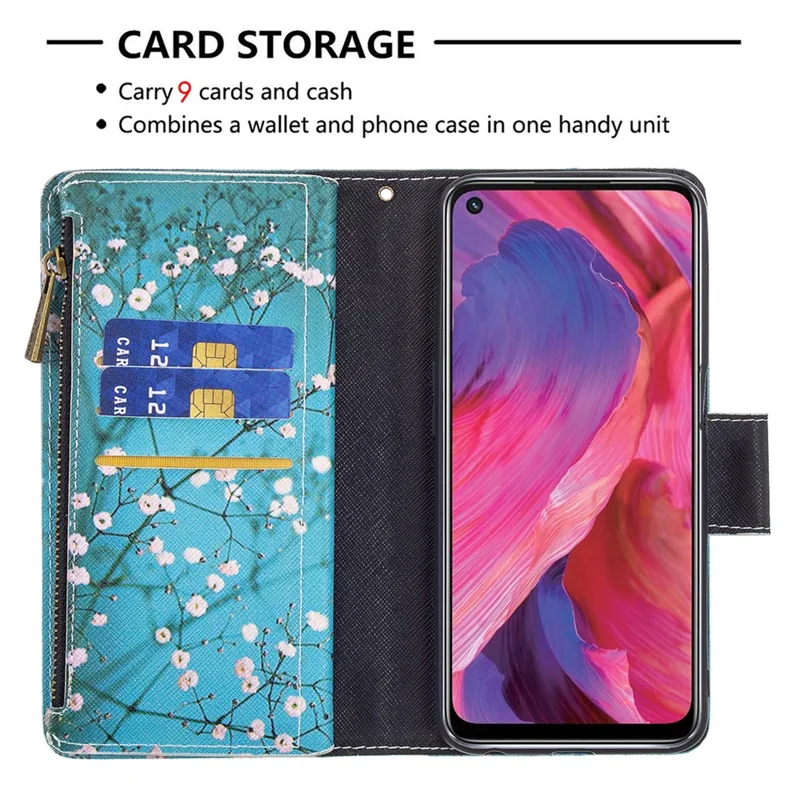 Zippered Wallet Design BF03 Pattern Printing Leather Stand Phone Cover for Oppo A74 5G / A93 5G / A54 5G - Wintersweet