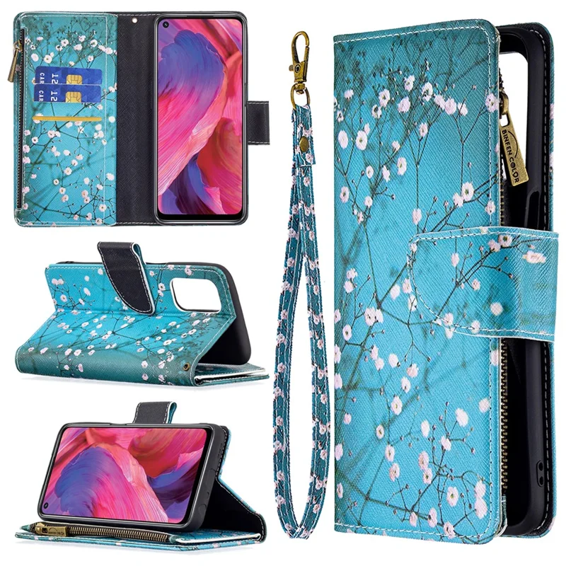 Zippered Wallet Design BF03 Pattern Printing Leather Stand Phone Cover for Oppo A74 5G / A93 5G / A54 5G - Wintersweet