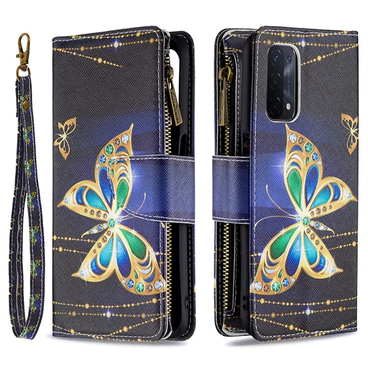 Zippered Wallet Design BF03 Pattern Printing Leather Stand Phone Cover for Oppo A74 5G / A93 5G / A54 5G - Crystal Butterfly