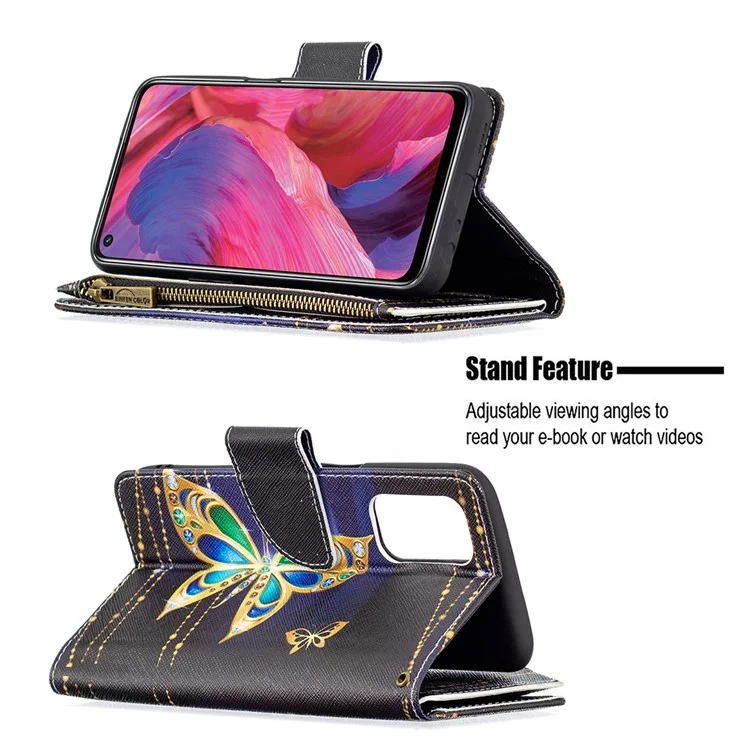 Zippered Wallet Design BF03 Pattern Printing Leather Stand Phone Cover for Oppo A74 5G / A93 5G / A54 5G - Crystal Butterfly