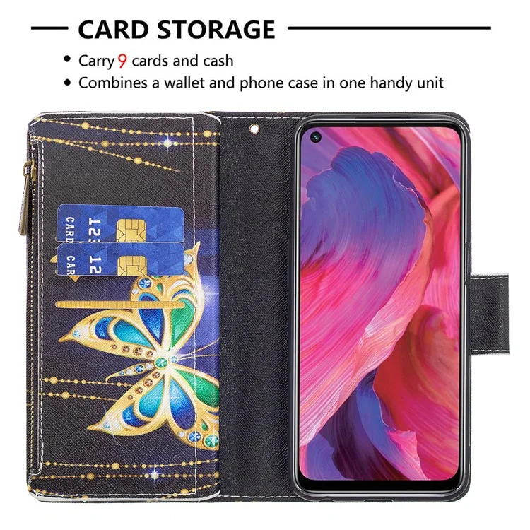 Zippered Wallet Design BF03 Pattern Printing Leather Stand Phone Cover for Oppo A74 5G / A93 5G / A54 5G - Crystal Butterfly