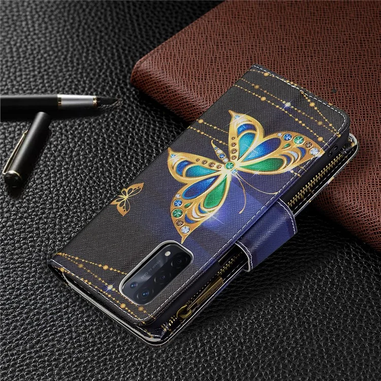 Zippered Wallet Design BF03 Pattern Printing Leather Stand Phone Cover for Oppo A74 5G / A93 5G / A54 5G - Crystal Butterfly
