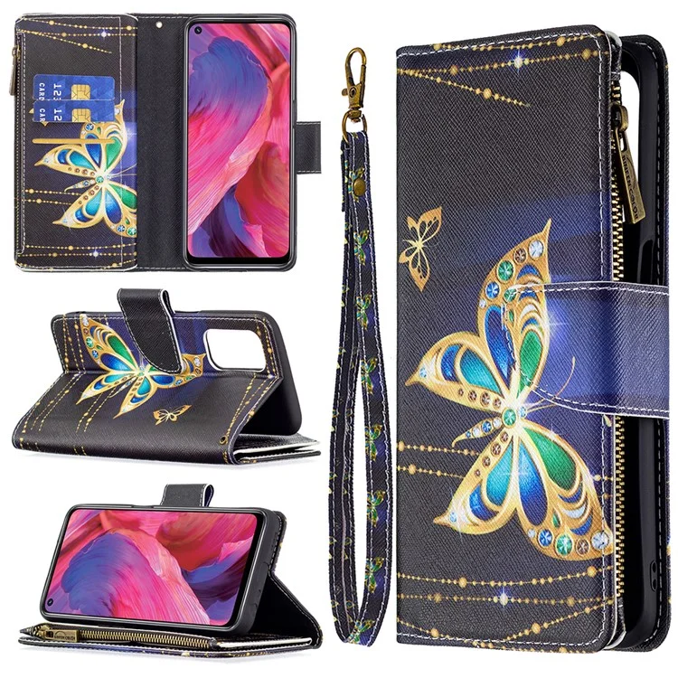 Zippered Wallet Design BF03 Pattern Printing Leather Stand Phone Cover for Oppo A74 5G / A93 5G / A54 5G - Crystal Butterfly