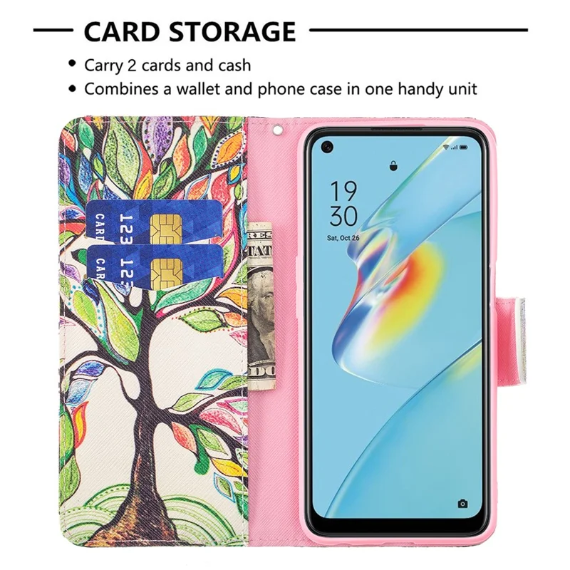 Wallet Design Drop-Resistant Pattern Printing Magnetic Leather Case with Adjustable Stand for Oppo A54 4G / A54s / A16 / A16s / A55 5G - Snicker