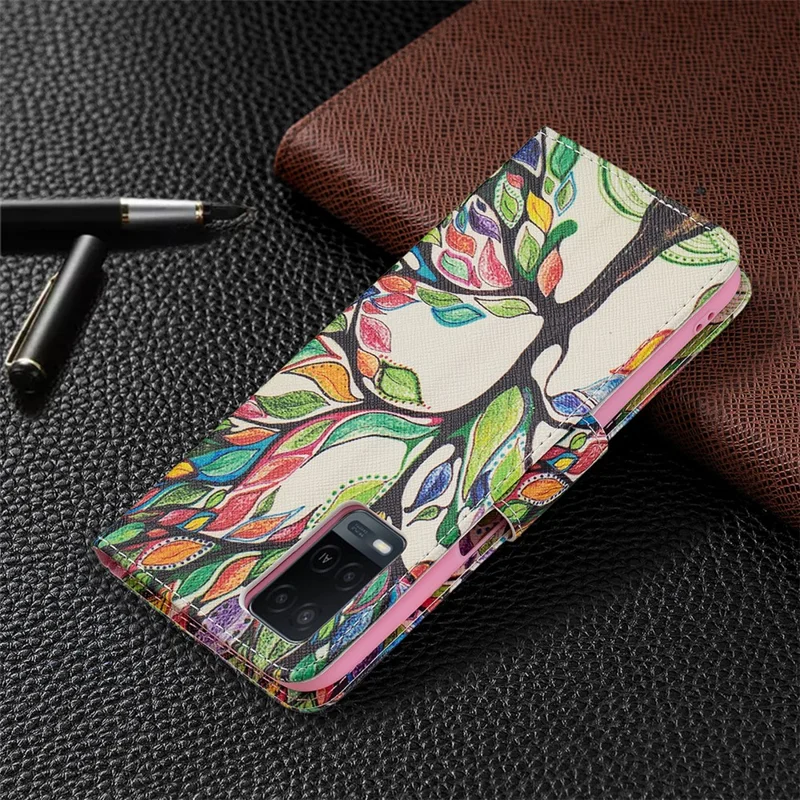 Wallet Design Drop-Resistant Pattern Printing Magnetic Leather Case with Adjustable Stand for Oppo A54 4G / A54s / A16 / A16s / A55 5G - Snicker
