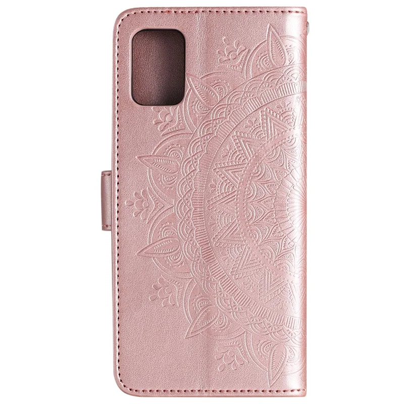 Phone Case Cover PU Leather Imprinted Mandala Pattern Wallet Stand Case for Oppo Reno6 5G - Rose Gold