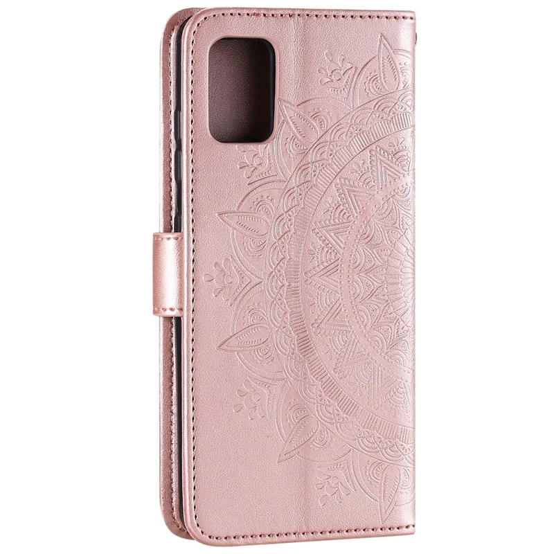 Phone Case Cover PU Leather Imprinted Mandala Pattern Wallet Stand Case for Oppo Reno6 5G - Rose Gold