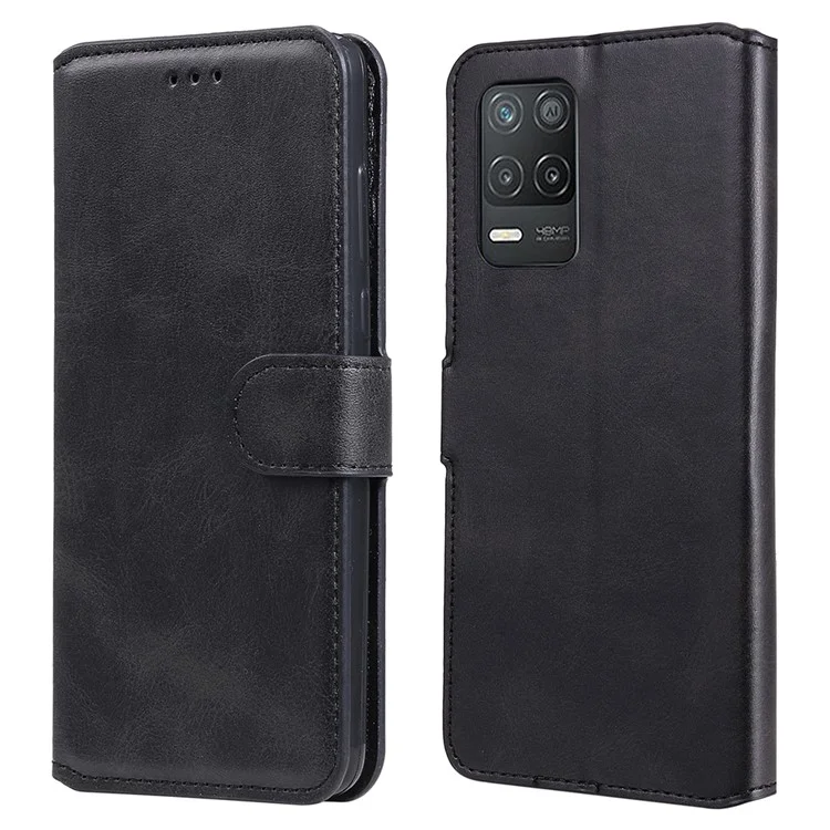 Wallet Stand Design Full Body Protection PU Leather Phone Case Cover for Realme 8 5G/V13 5G/Narzo 30 5G - Black