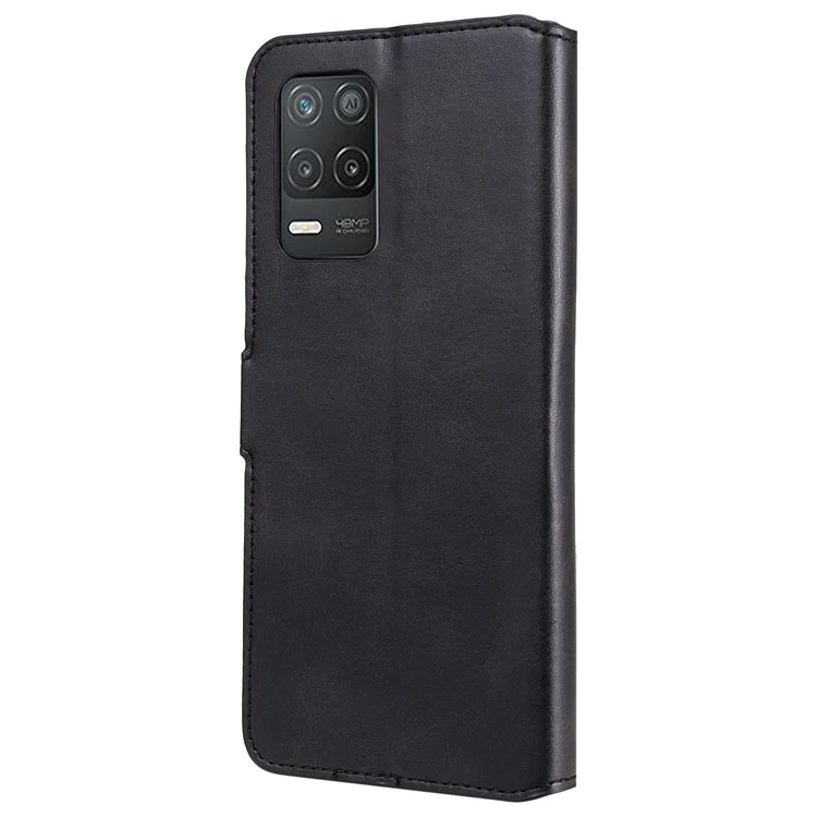 Wallet Stand Design Full Body Protection PU Leather Phone Case Cover for Realme 8 5G/V13 5G/Narzo 30 5G - Black
