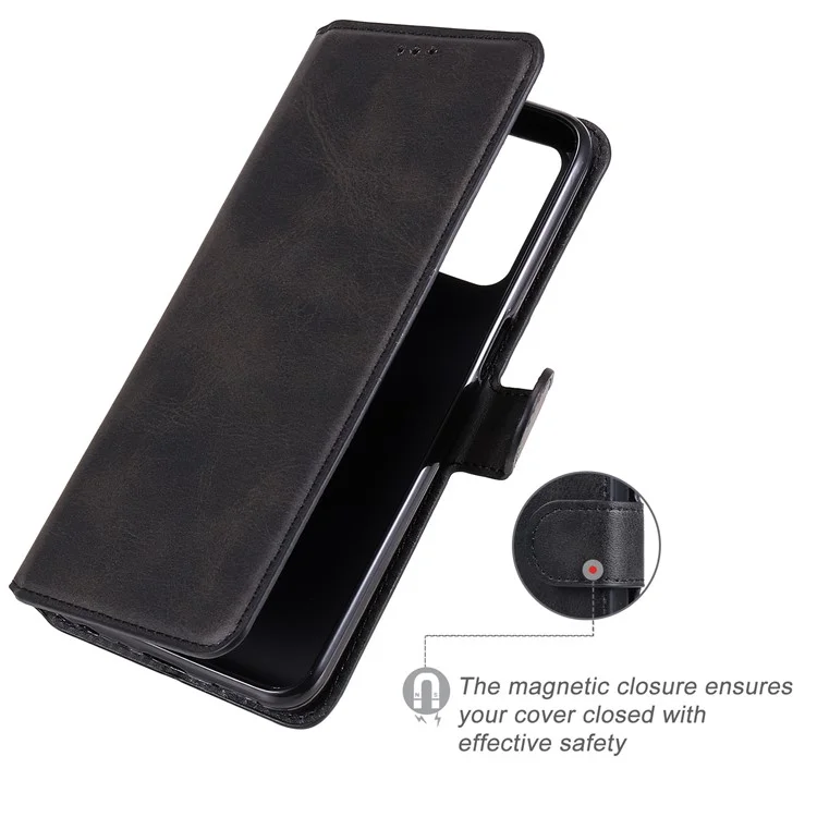 Wallet Stand Design Full Body Protection PU Leather Phone Case Cover for Realme 8 5G/V13 5G/Narzo 30 5G - Black