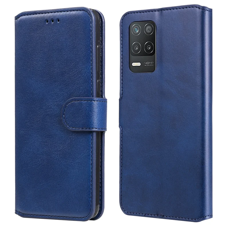 Wallet Stand Design Full Body Protection PU Leather Phone Case Cover for Realme 8 5G/V13 5G/Narzo 30 5G - Blue