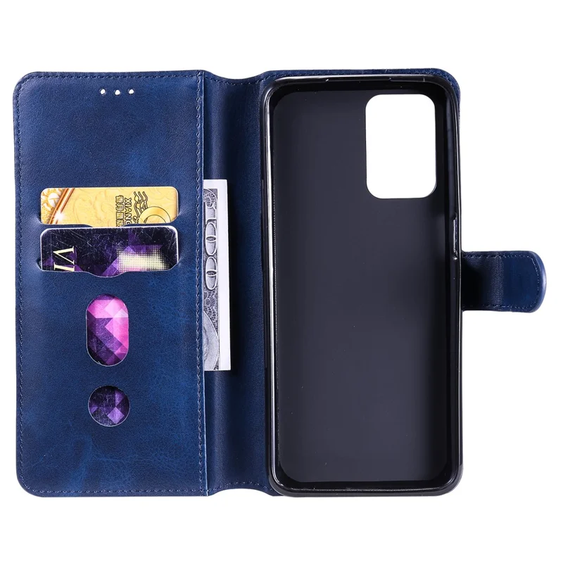 Wallet Stand Design Full Body Protection PU Leather Phone Case Cover for Realme 8 5G/V13 5G/Narzo 30 5G - Blue