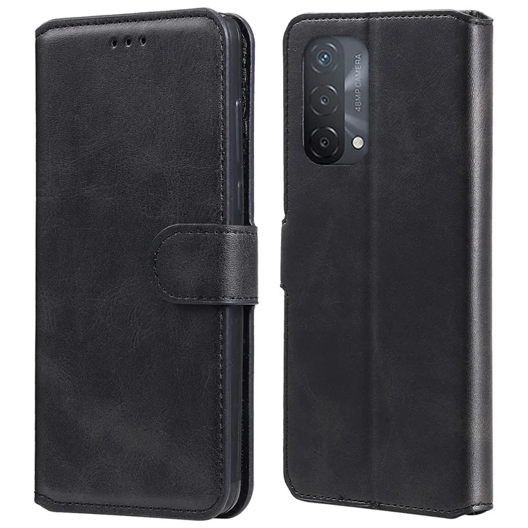 Funda de teléfono de piel con tapa clásica y soporte de calidad fina para Oppo A93 5G/A74 5G/A54 5G - Negro