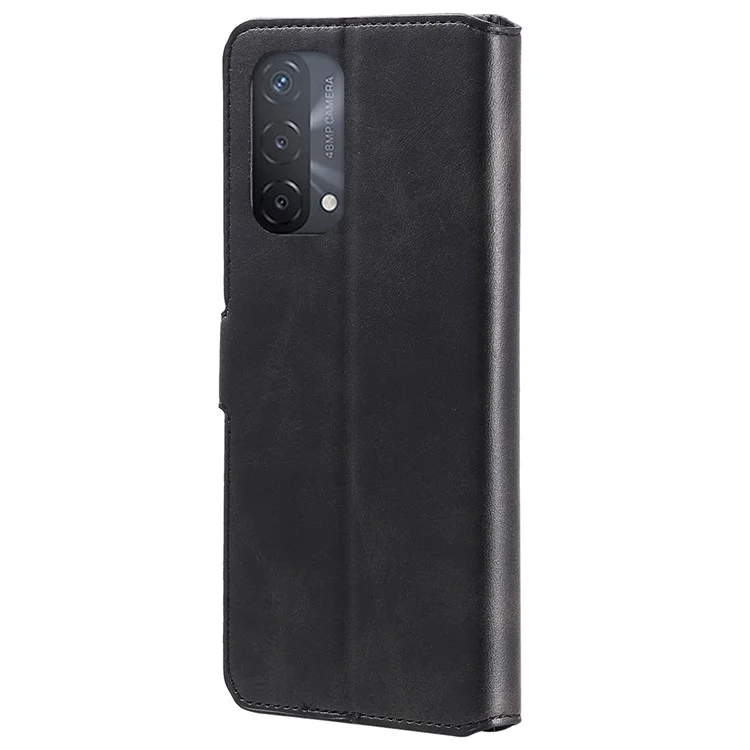 Funda de teléfono de piel con tapa clásica y soporte de calidad fina para Oppo A93 5G/A74 5G/A54 5G - Negro