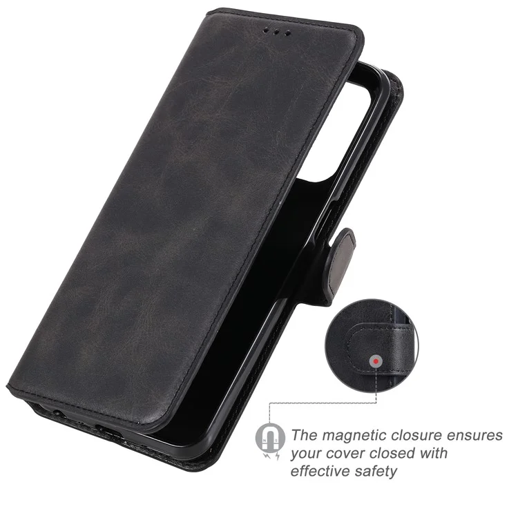 Funda de teléfono de piel con tapa clásica y soporte de calidad fina para Oppo A93 5G/A74 5G/A54 5G - Negro
