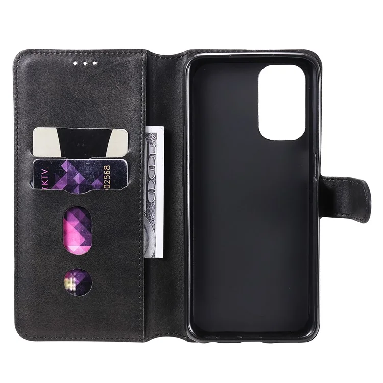 Funda de teléfono de piel con tapa clásica y soporte de calidad fina para Oppo A93 5G/A74 5G/A54 5G - Negro