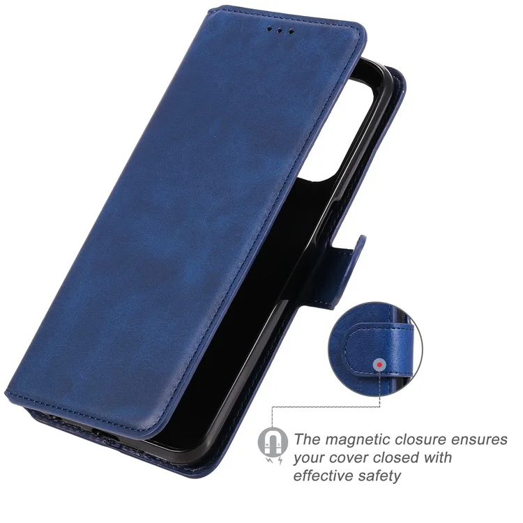 Portafoglio di alta qualità Supporto stile classico Custodia in pelle a ribaltamento per Oppo A93 5G/A74 5G/A54 5G - Blu