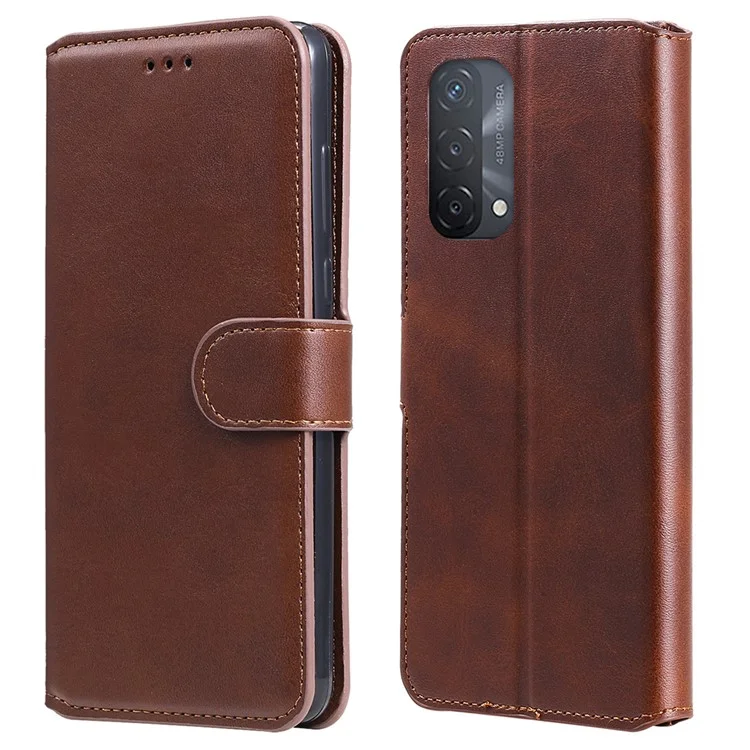 Funda de teléfono de piel clásica con soporte y billetera de alta calidad para Oppo A93 5G/A74 5G/A54 5G - Marrón