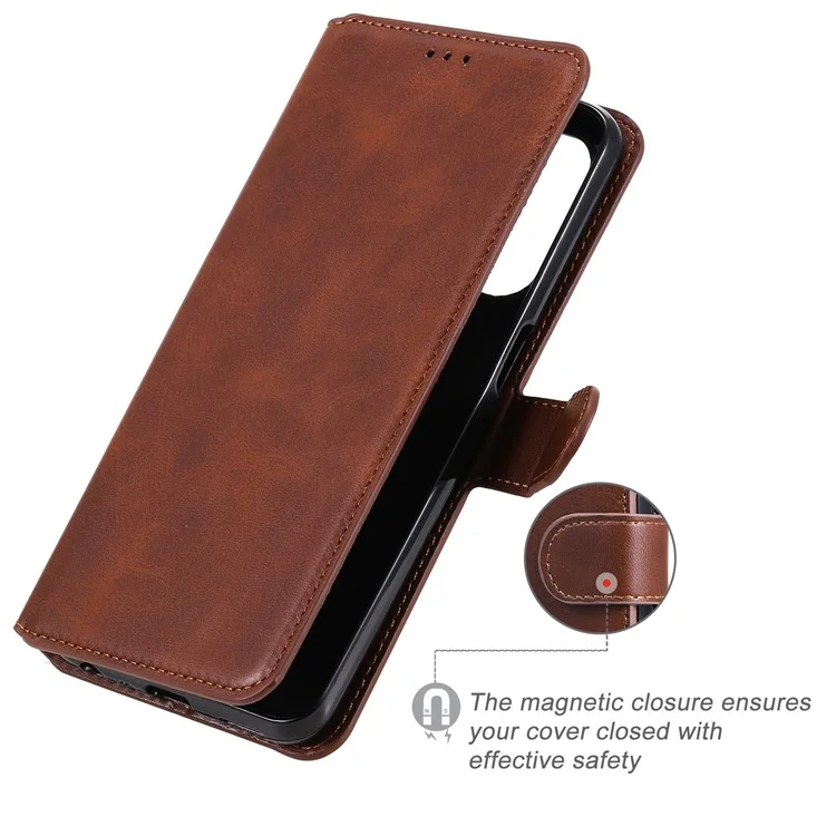 Funda de teléfono de piel clásica con soporte y billetera de alta calidad para Oppo A93 5G/A74 5G/A54 5G - Marrón