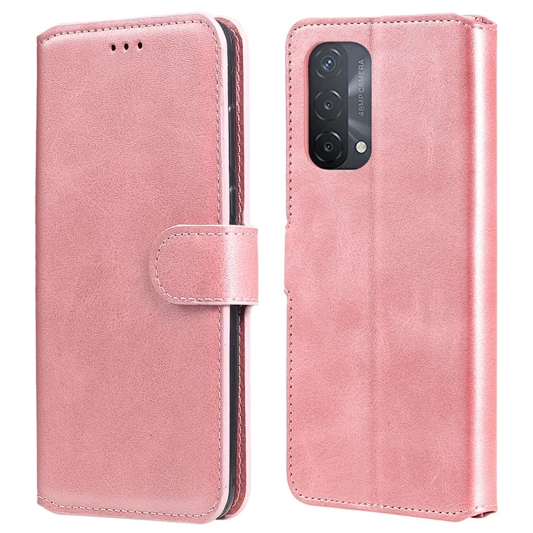 Portafoglio di Qualità Raffinata Custodia Per Telefono in Pelle di Fili di Stile Classico Per Oppo A93 5G/A74 5G/A54 5G - Oro Rosa