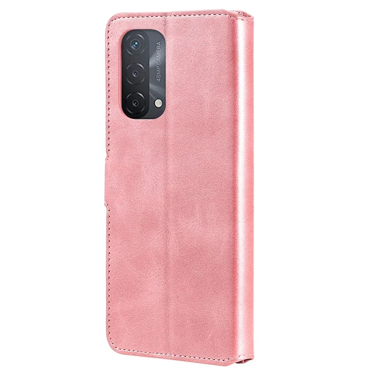 Portafoglio di Qualità Raffinata Custodia Per Telefono in Pelle di Fili di Stile Classico Per Oppo A93 5G/A74 5G/A54 5G - Oro Rosa