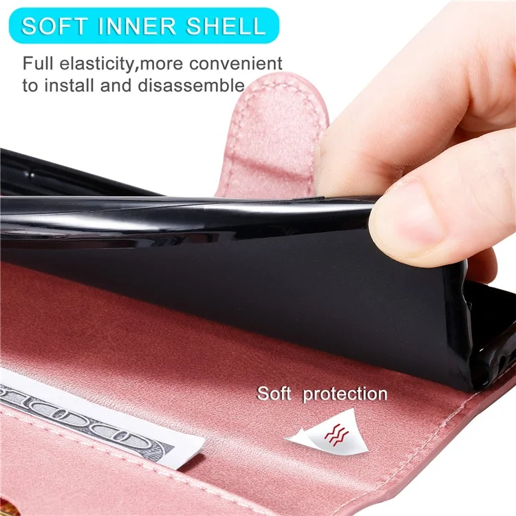Portafoglio di Qualità Raffinata Custodia Per Telefono in Pelle di Fili di Stile Classico Per Oppo A93 5G/A74 5G/A54 5G - Oro Rosa