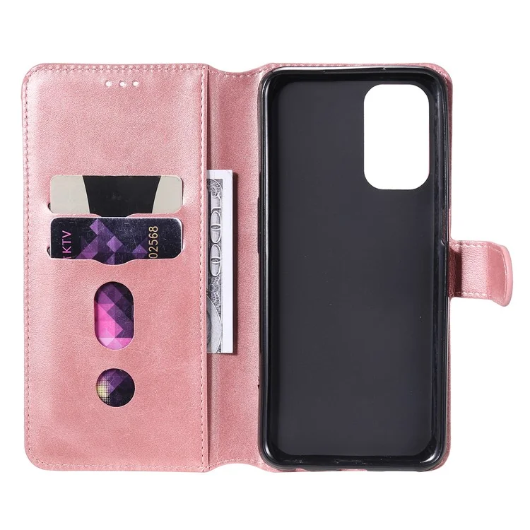 Portafoglio di Qualità Raffinata Custodia Per Telefono in Pelle di Fili di Stile Classico Per Oppo A93 5G/A74 5G/A54 5G - Oro Rosa