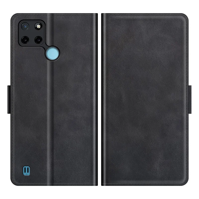 Well-protected Folio Flip Magnetic Clasp Closure Leather Case with Stand for Realme C21Y - Black