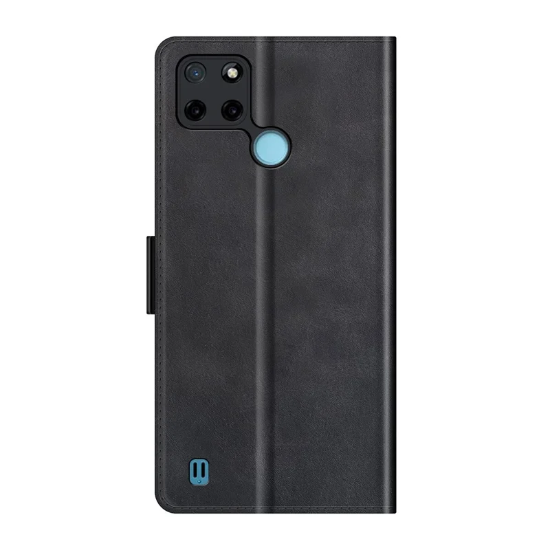 Well-protected Folio Flip Magnetic Clasp Closure Leather Case with Stand for Realme C21Y - Black