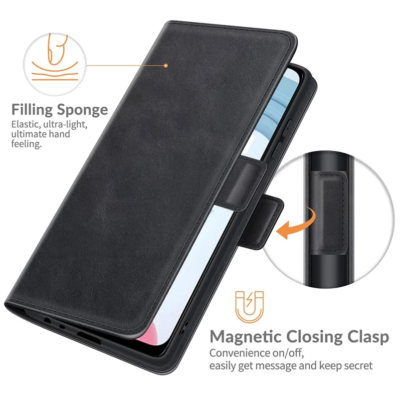 Well-protected Folio Flip Magnetic Clasp Closure Leather Case with Stand for Realme C21Y - Black